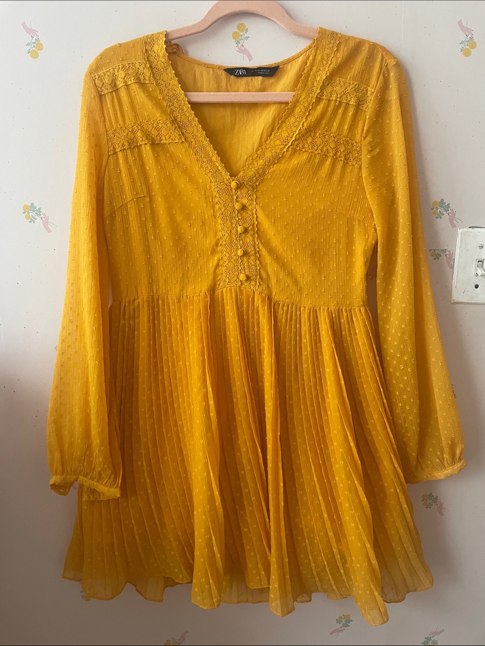 Women’s Bright Mustard Pleated Button-Front Dress